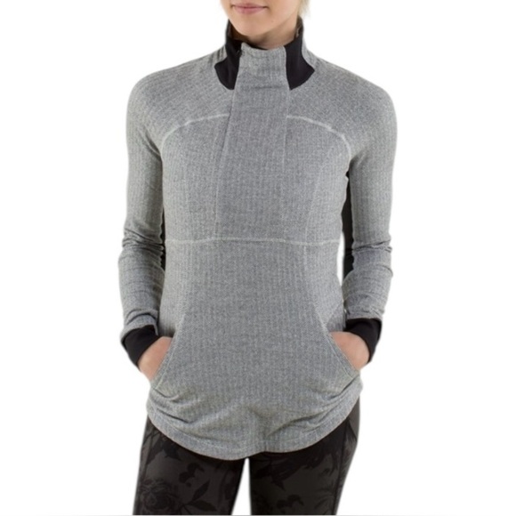Lululemon Base Runner Pullover Jacket Herringbone White Gray With Black Size 4 - Picture 1 of 14